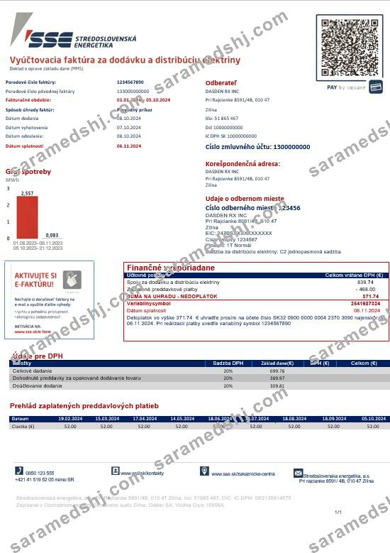 Slovakia Stredoslovenka Energetika business utility bill template in Word and PDF formats